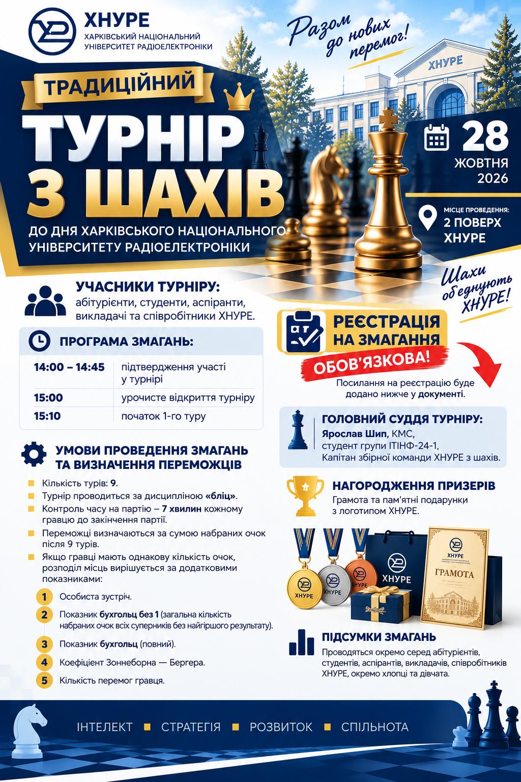 Турнір із шахів до Дня ХНУРЕ: запрошуємо до участі